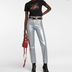 Agolde tinfoil metallic silver high rise jeans button fly pinch waist 25